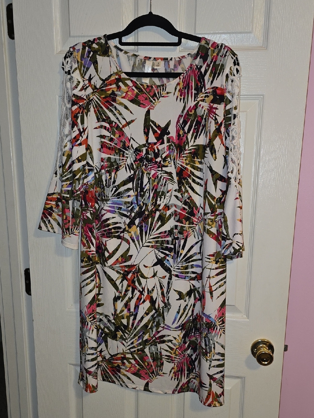 Tacera‎ White Midi Dress with Multicolor Tropical Print